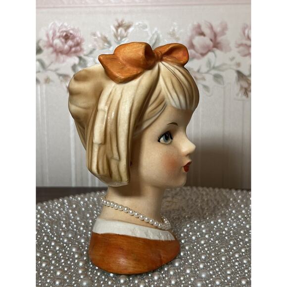 VINTAGE RELPO TEEN 2011 LADY HEAD VASE, Orange - Picture 6 of 9